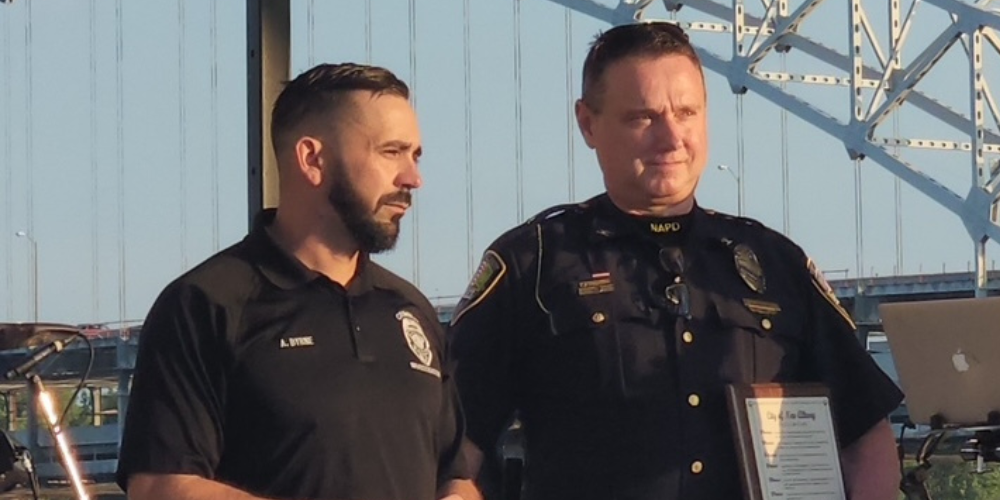 Andy in a ceremony at the police station