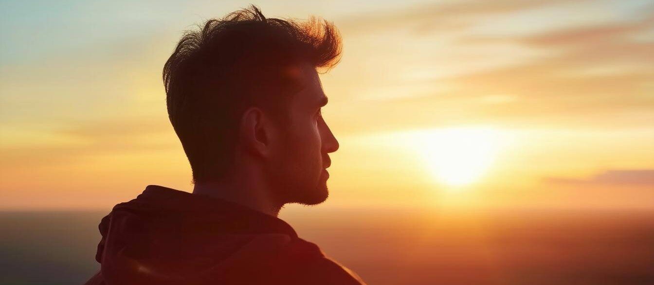 Man looking at sunrise with confidence-1